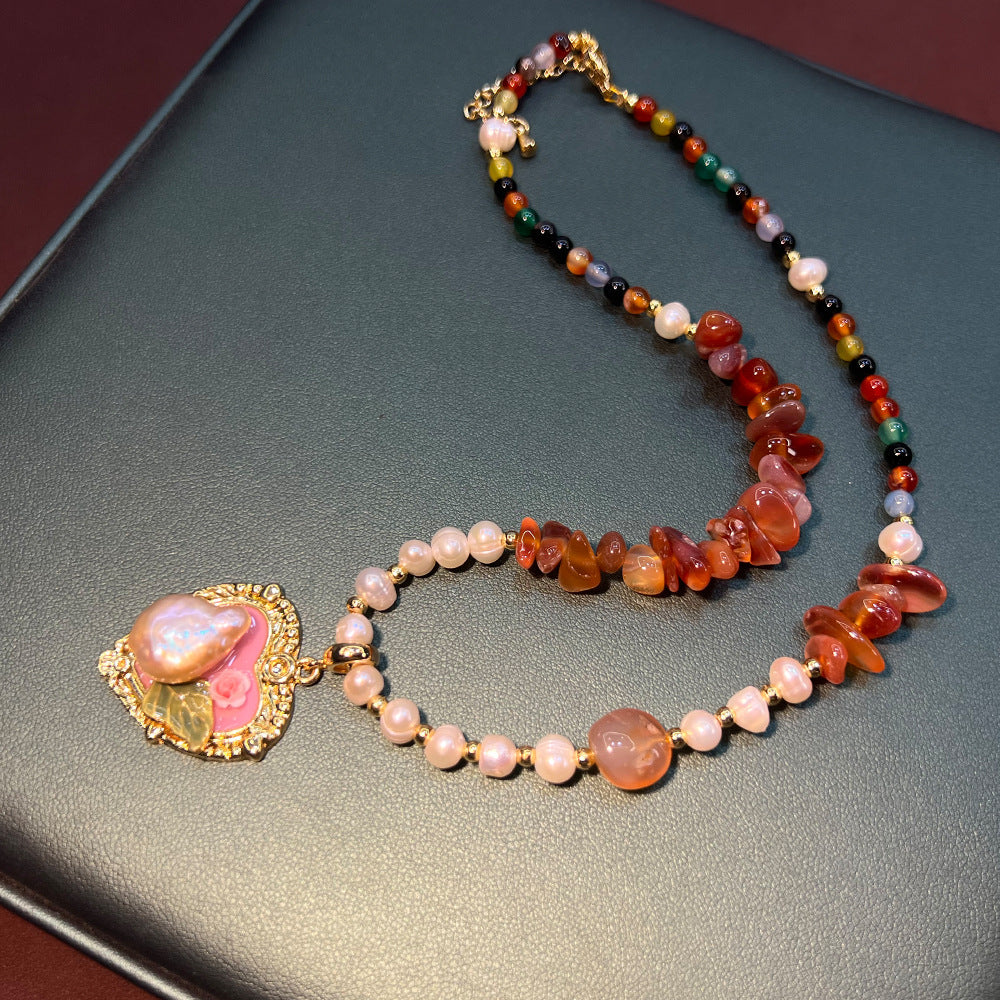 Monet Garden Oil Painting Natural Pearl Mixed Color Natural Stone Crystal Amazonite Handmade Beaded Old Money Style Necklace