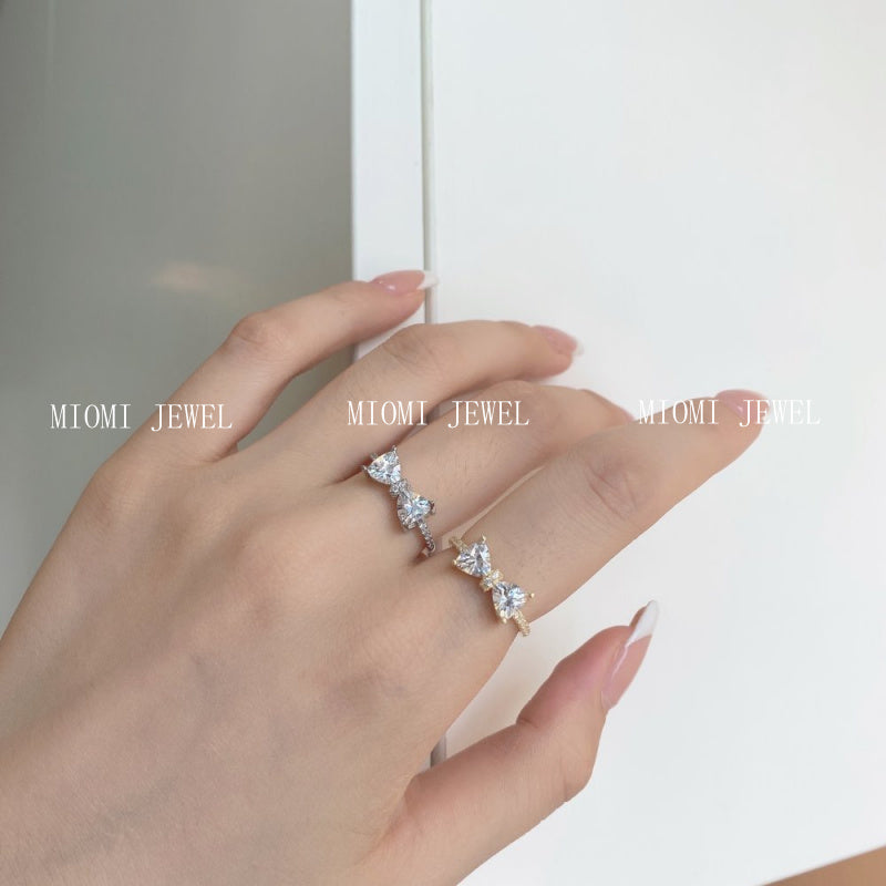 S925 Sterling Silver Ring for Women, Niche Design, High-End Luxury, Inlaid with Zircon, Triangle Bowknot Ring