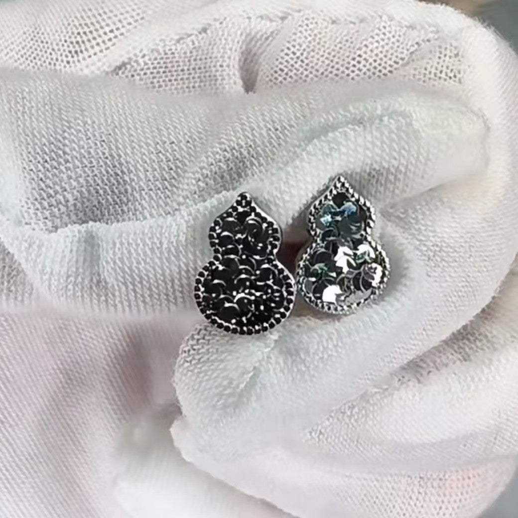 Pure Silver S925 Light Luxury CNC Crushed Ice Gourd Earrings Niche Sparkling Simple High-end Exquisite