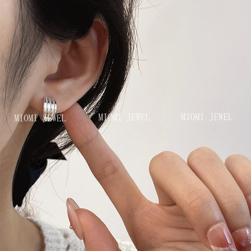 S925 Sterling Silver Korean Style Line Earrings Multi-layer Striped Minimalist Elegant Ins Ear Piercing Versatile Earrings