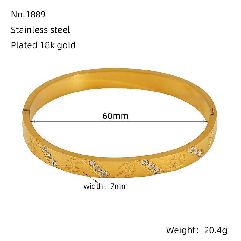 Hot-Selling Non-Fading Bracelet Titanium Steel Gold Wide Open Versatile Cuban Diamond-Studded Bracelet Factory Direct Sale