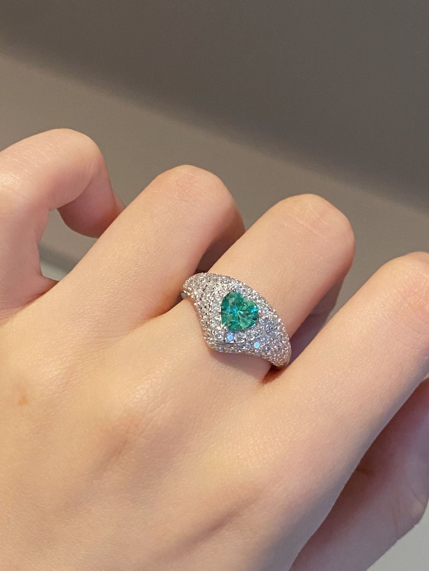 S925 Sterling Silver North Island Lovers Vintage Paraiba Heart Full Diamond Ring Antique Style Peach Heart Gemstone Diamond Ring