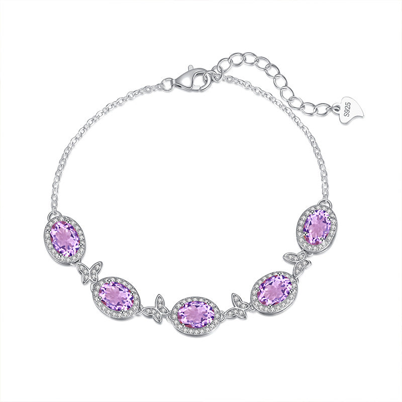 S925 Sterling Silver Inlaid Natural Crystal Stone Butterfly Bracelet Multi-color Crystal Clear Healing Fashion Design Women's Style