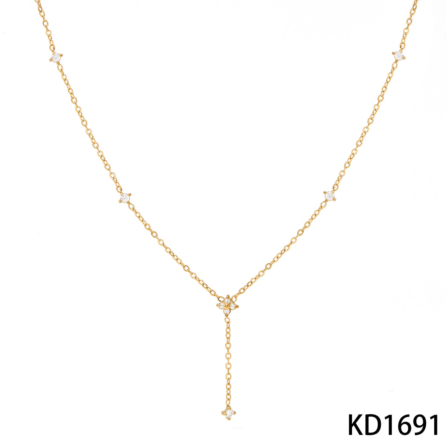 Stainless Steel Zircon Flower Y-shaped Necklace Exquisite Versatile Light Luxury High-end Cool Accessories for Women