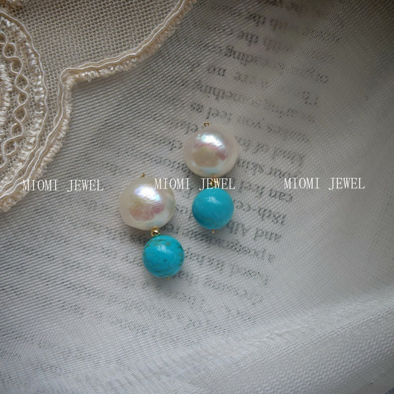 Natural Pearl Turquoise Pink Crystal Amethyst Irregular 925 Silver Needle Irregular Earrings Ear Jewelry