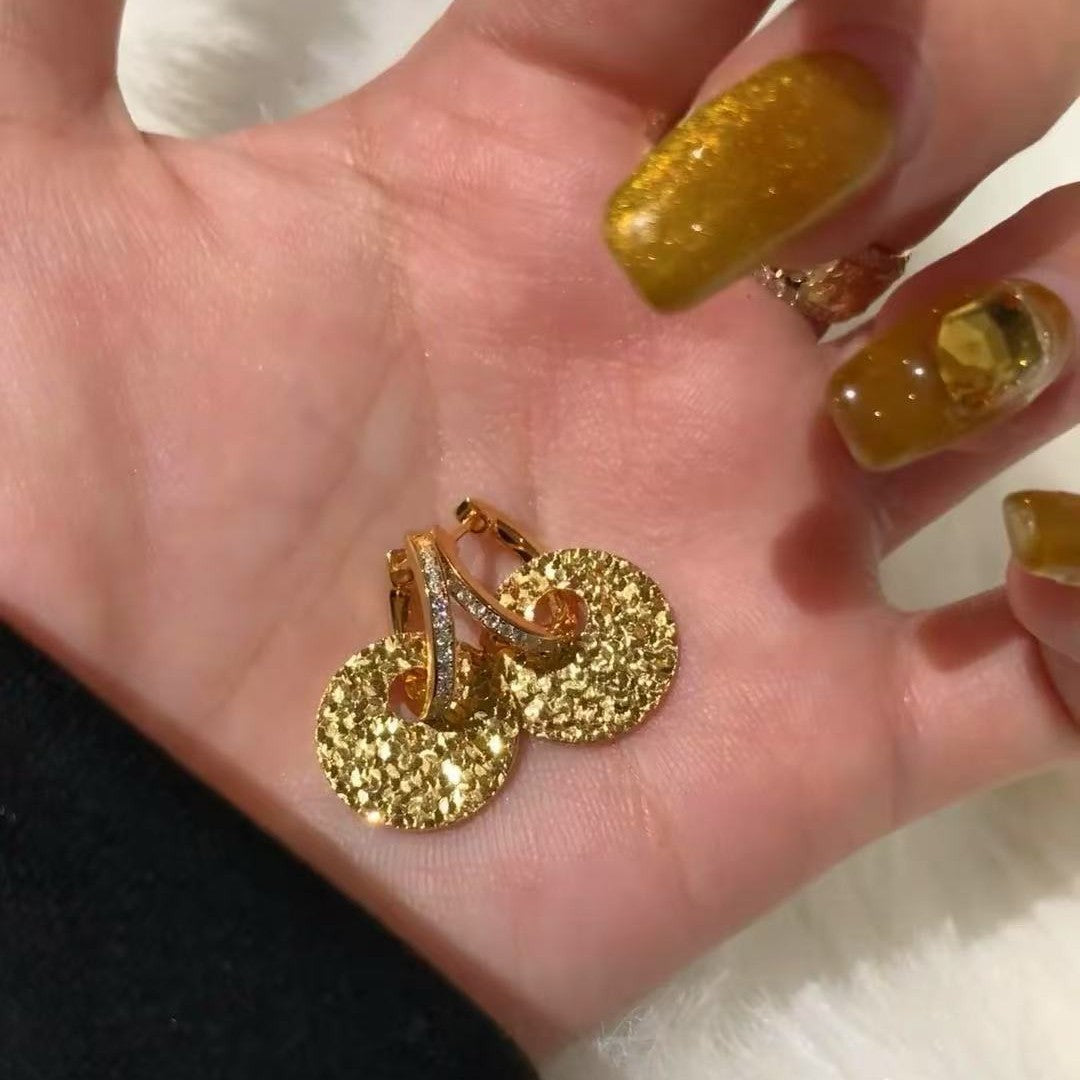 CNC Craft Two-Way Detachable Round Coin Earrings Hoop Light Luxury Exquisite Super Shiny Versatile