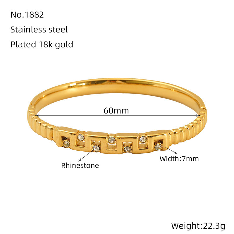 Hot-Selling Non-Fading Bracelet Titanium Steel Gold Wide Open Versatile Cuban Diamond-Studded Bracelet Factory Direct Sale