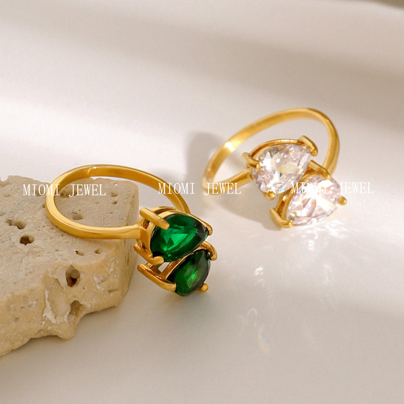 Stainless Steel Zircon Ring High-End Ins Jewelry Titanium Steel Open Rings
