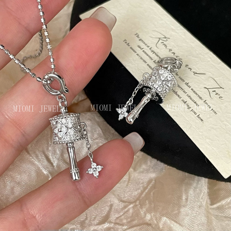 S925 Sterling Silver Rotating Gold Tube Pendant, Rotatable, Inlaid with Diamonds, High-End Unique Pendant, Niche Light Luxury Exquisite