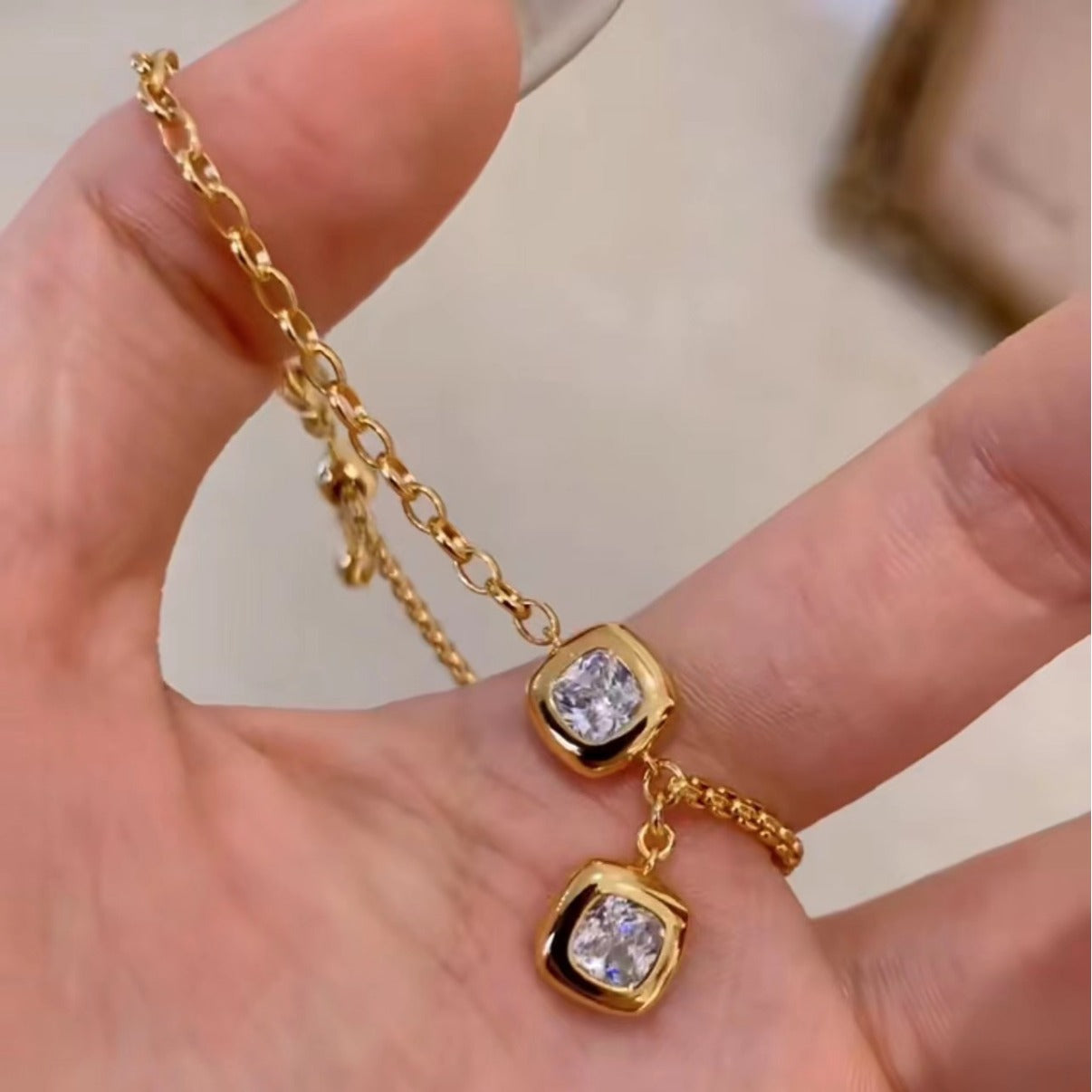 Pure Silver S925 Heavy Craft Small Sugar Cube Adjustable Bracelet High Carbon Diamond Light Luxury Style High-end Jewelry