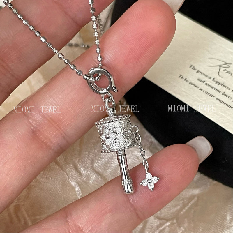 S925 Sterling Silver Rotating Gold Tube Pendant, Rotatable, Inlaid with Diamonds, High-End Unique Pendant, Niche Light Luxury Exquisite