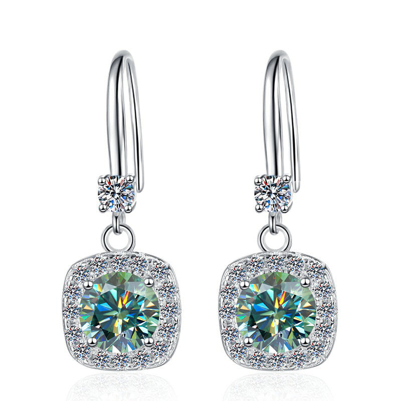 Moissanite Earrings 1 Carat GRA Certificate Waist Code Square Korean Fashion Moissanite S925 Sterling Silver Earrings