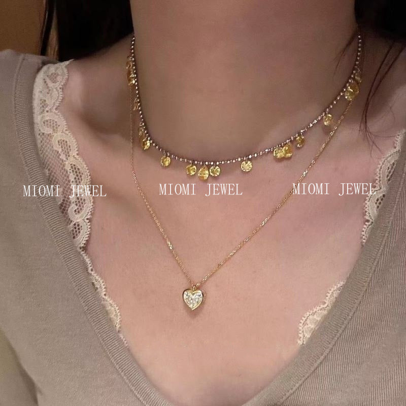 S925 Sterling Silver Sparkling Fortune Beads Yellow Diamond Starry Sky Necklace Super Fairy Galaxy Radiant Pull-out Necklace