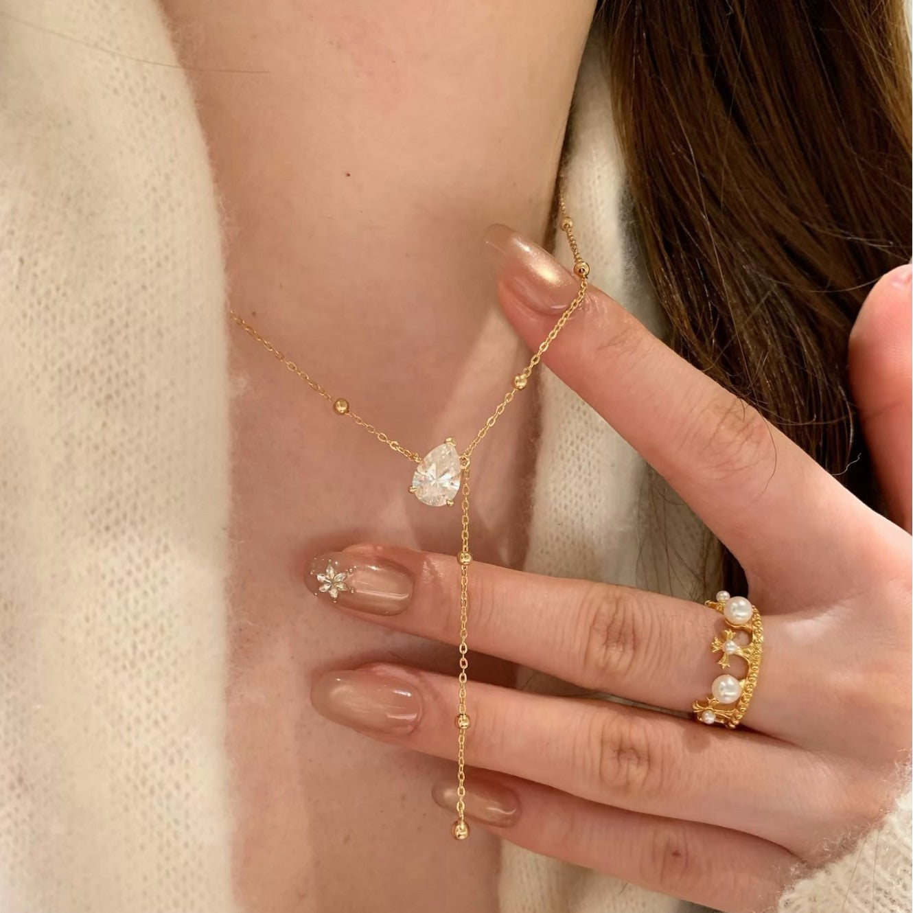 Pure Silver S925 Rachel Water Drop Collarbone Chain Zircon Water Drop Tassel Necklace Luxurious and Elegant Collarbone Chain