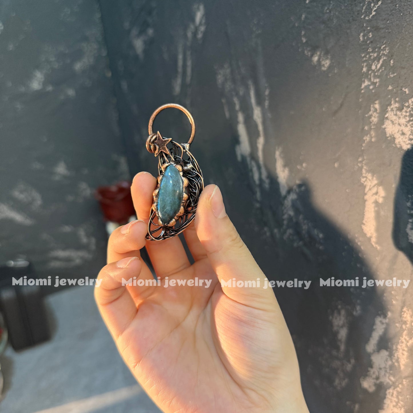 Natural Labradorite Pendant, DIY Handmade (Fully Handcrafted, Each One Unique)vintage whimsical witch