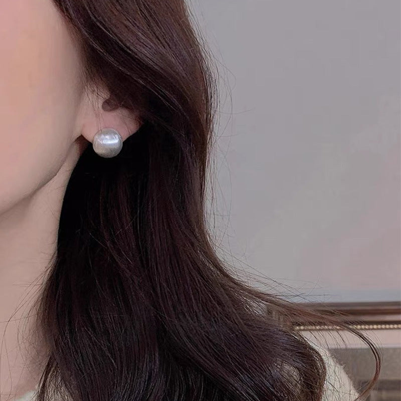 Sterling Silver Matte Brushed Simple Round Matte Elegant High-End Earrings Fashion Versatile Blogger Earrings Trendy