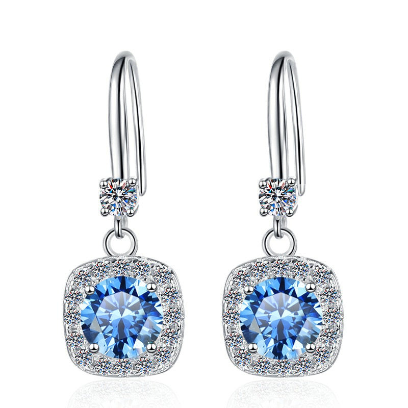 Moissanite Earrings 1 Carat GRA Certificate Waist Code Square Korean Fashion Moissanite S925 Sterling Silver Earrings