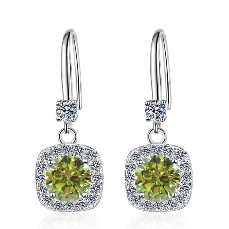 Moissanite Earrings 1 Carat GRA Certificate Waist Code Square Korean Fashion Moissanite S925 Sterling Silver Earrings