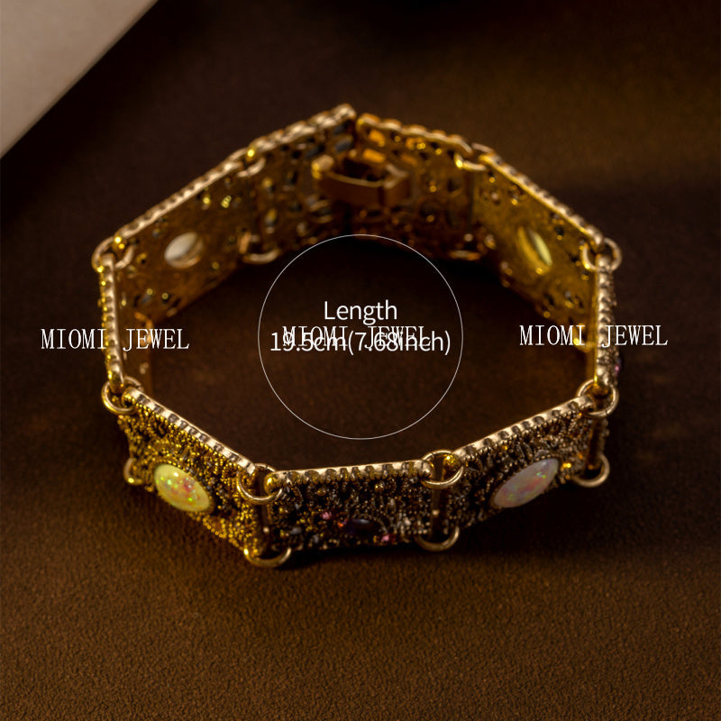 Qingdao Vintage Jewelry Luxurious Crystal Multi-layer High-end Bracelet Retro Palace Style Square Geometric Shape Bracelet