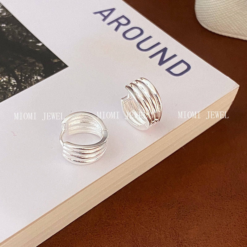 S925 Sterling Silver Korean Style Line Earrings Multi-layer Striped Minimalist Elegant Ins Ear Piercing Versatile Earrings