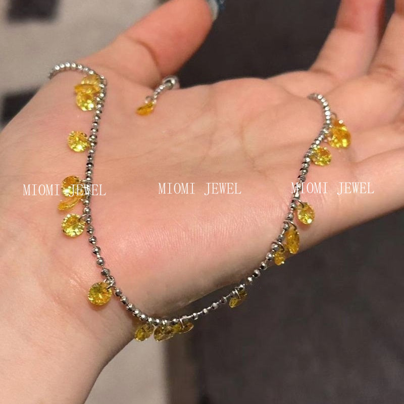 S925 Sterling Silver Sparkling Fortune Beads Yellow Diamond Starry Sky Necklace Super Fairy Galaxy Radiant Pull-out Necklace