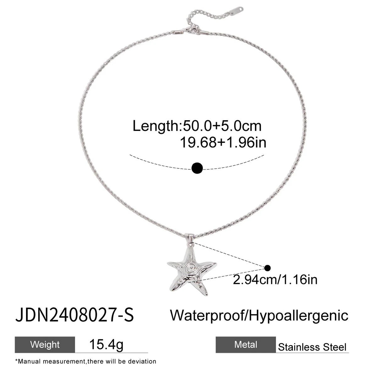 Stainless Steel Starfish Pendant Necklace High-End Ins Collarbone Chain Titanium Steel Ocean Jewelry