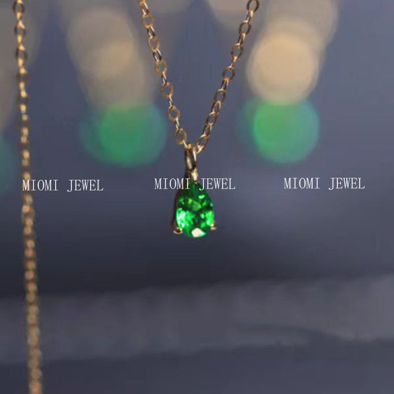S925 Sterling Silver Emerald Water Drop Necklace