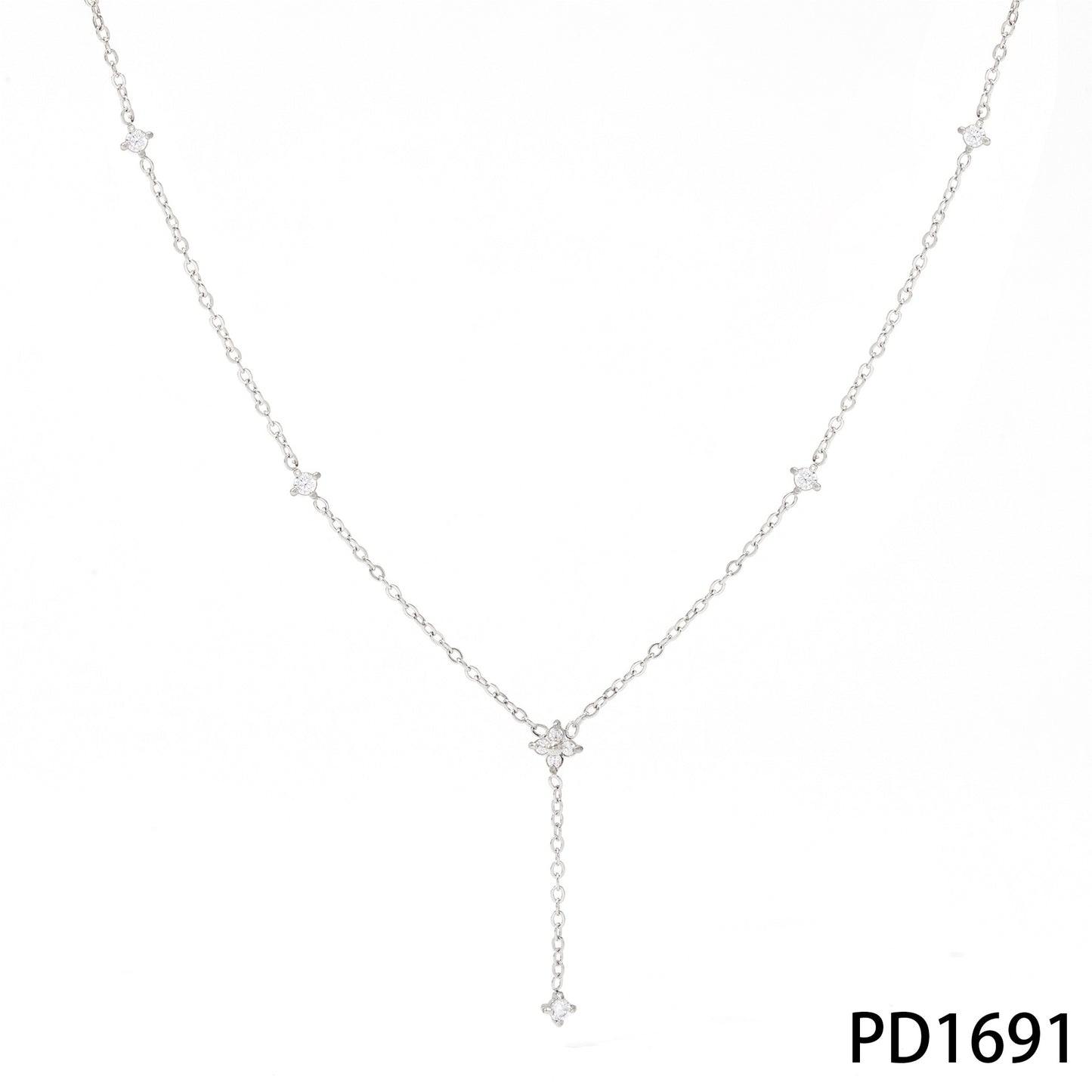 Stainless Steel Zircon Flower Y-shaped Necklace Exquisite Versatile Light Luxury High-end Cool Accessories for Women