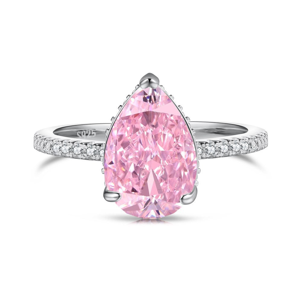 925 Sterling Silver Women's INS Heart Pink Ring Pink Diamond Sugar Cube Super Sparkling High Carbon Diamond Ring Wedding Ring