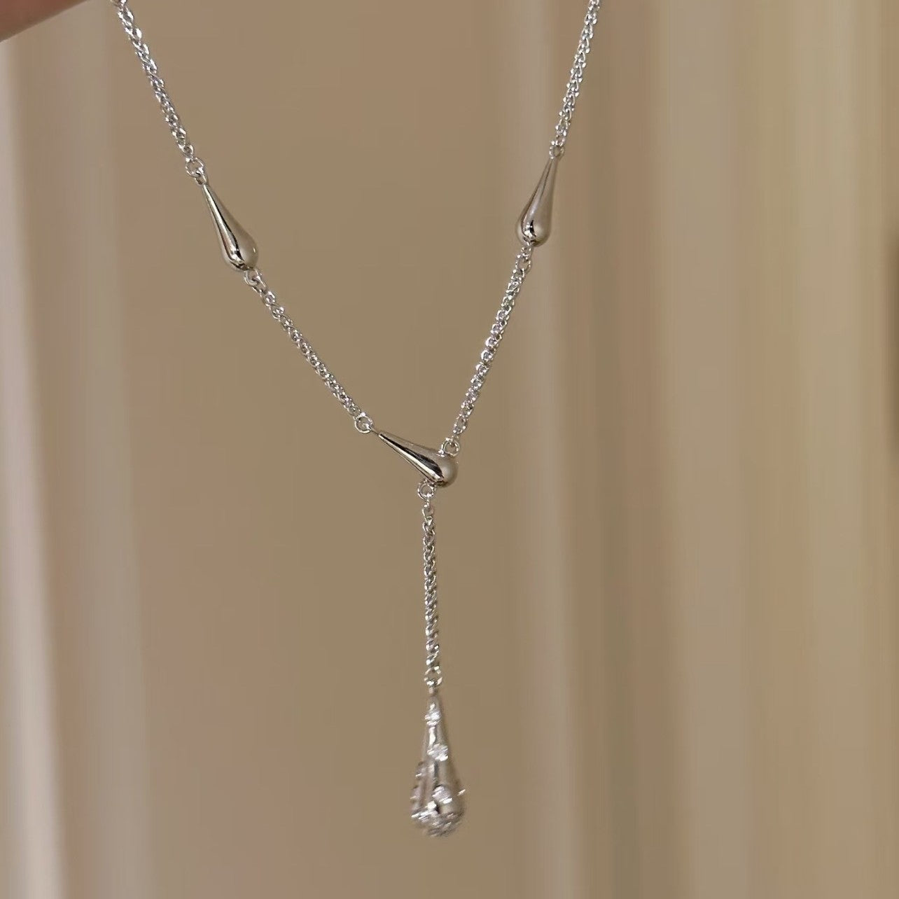 Pure Silver S925 Rachel Same Style Necklace Water Drop Necklace Super Shiny Exquisite Pendant Elegant Versatile Collarbone Chain