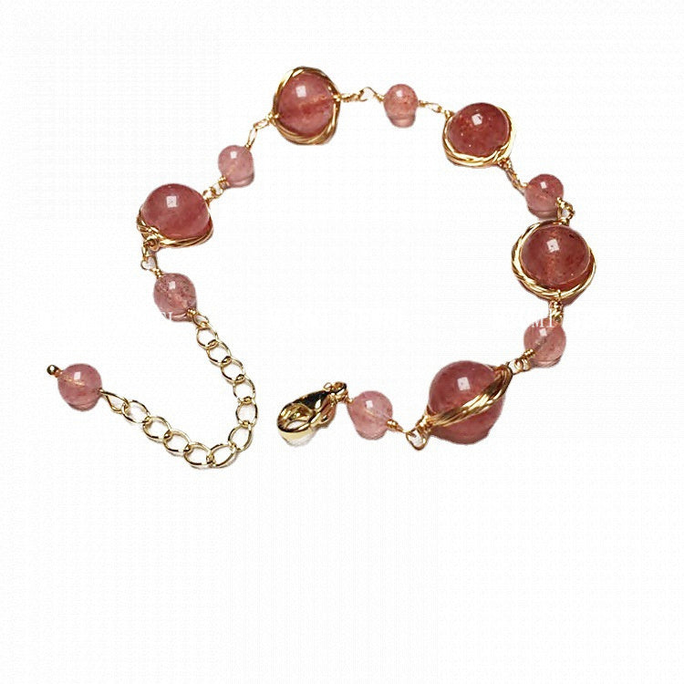 Strawberry Crystal Bracelet Pigeon Blood Red Strawberry Crystal 14K Wire Wrapped Braided Bracelet Color Retention Women Crystal Gift