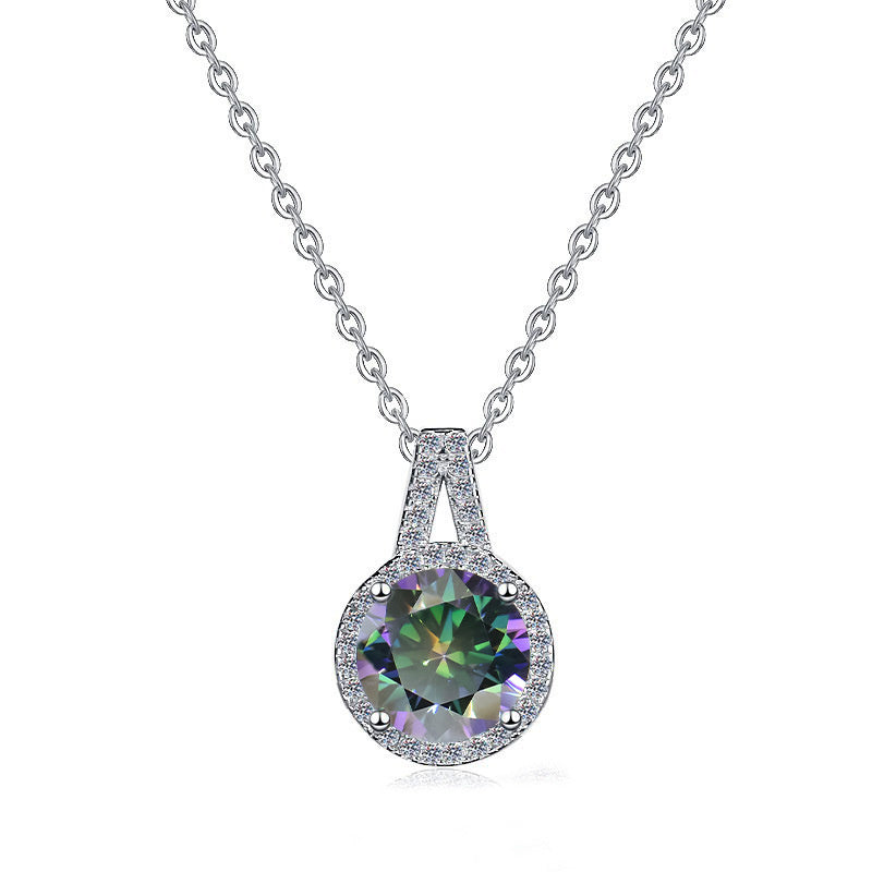 925 Sterling Silver Moissanite Pendant Clavicle Chain V-shaped Round Versatile Round Moissanite Necklace
