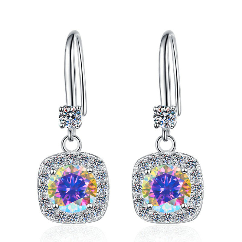Moissanite Earrings 1 Carat GRA Certificate Waist Code Square Korean Fashion Moissanite S925 Sterling Silver Earrings