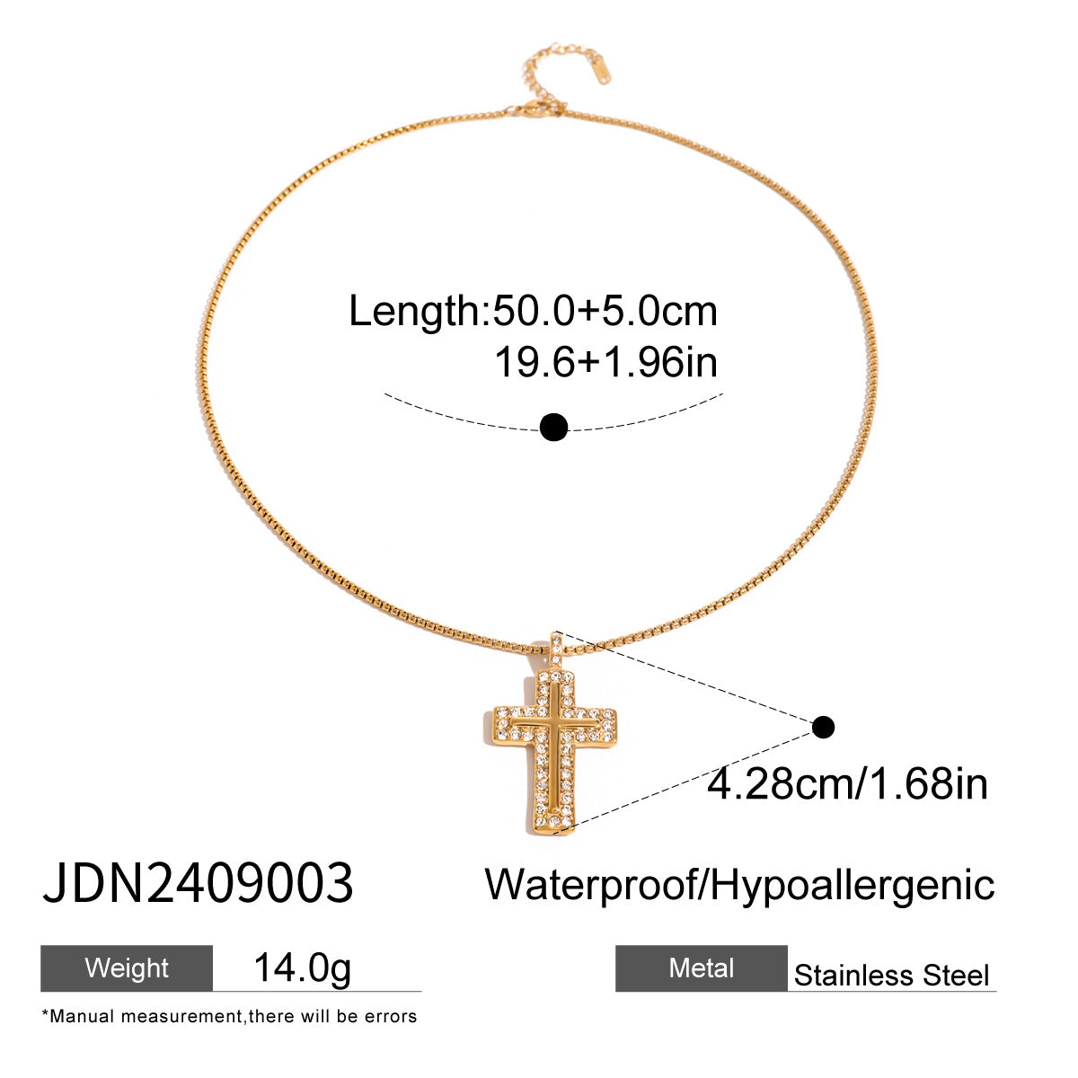 Stainless Steel Cross Pendant Necklace High-End Zircon Earrings Ins Ear Studs Ear Jewelry