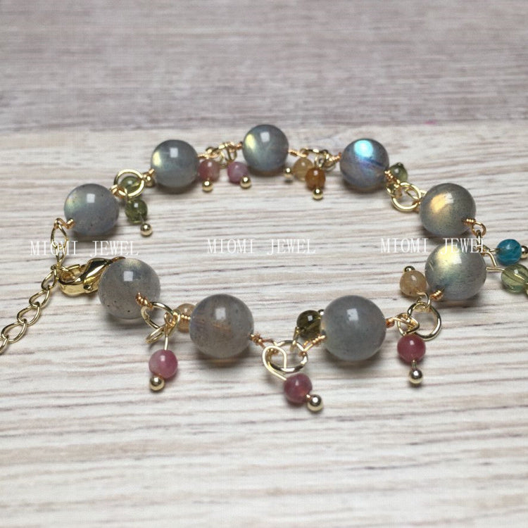 Freshwater Pearl Bracelet with Tourmaline and Labradorite Tourmaline Accessories Color Retention