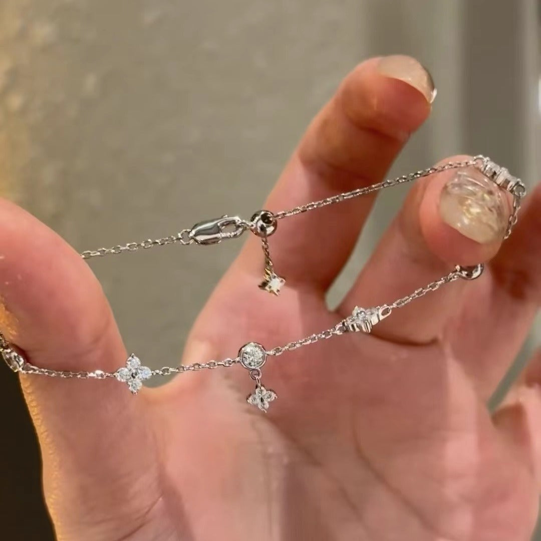 Sterling Silver S925 High Carbon Diamond Four-Leaf Clover Bracelet Light Luxury High-End Exquisite Niche Design Jewelry