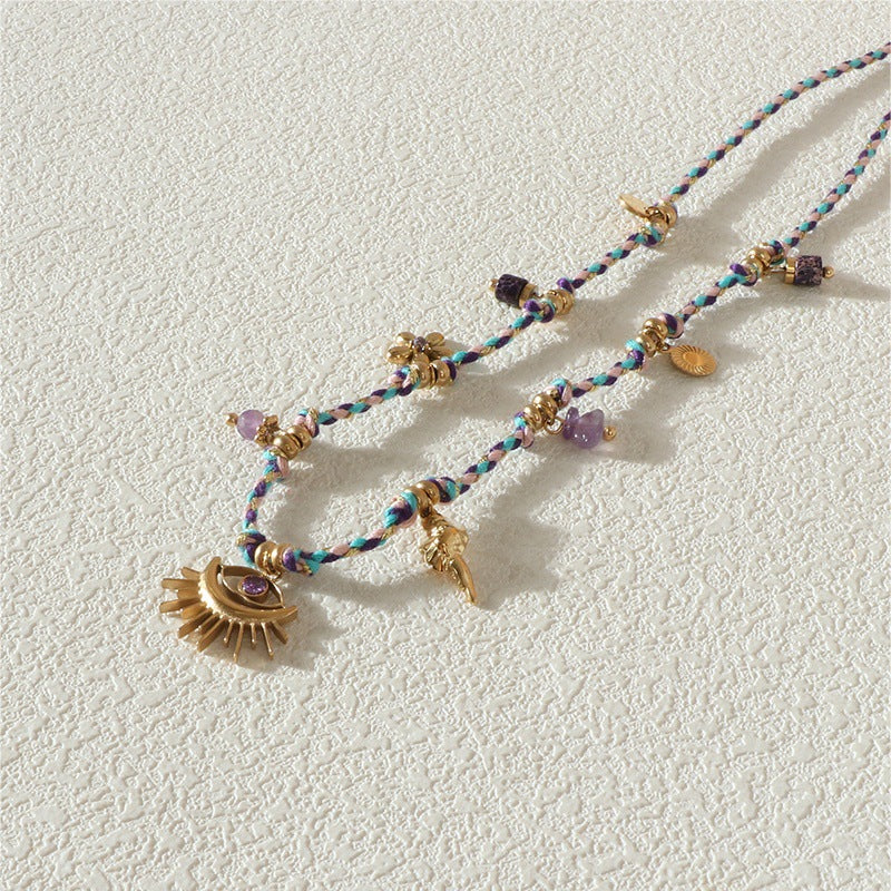 Summer Sea Style Starfish Moon Heart Pendant Colorful Dopamine Rope Braided Necklace