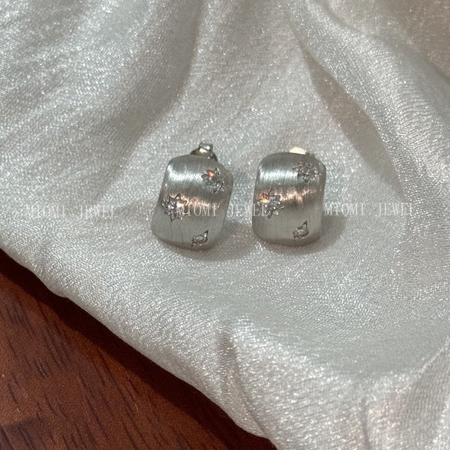 Cool and Elegant Star Earrings Matte Brushed Full S925 Sterling Silver Earrings Niche Simple High-end Jewelry