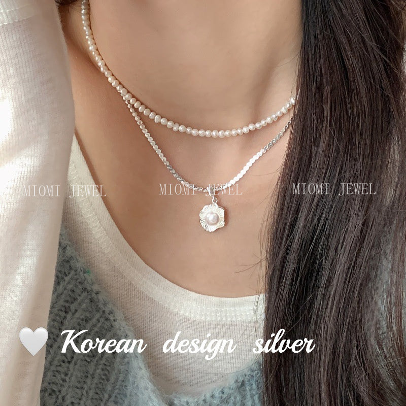 Korean Style Blogger Same Style Jewelry S925 Sterling Silver Poached Egg Pearl Necklace Niche Design Versatile Women's Style