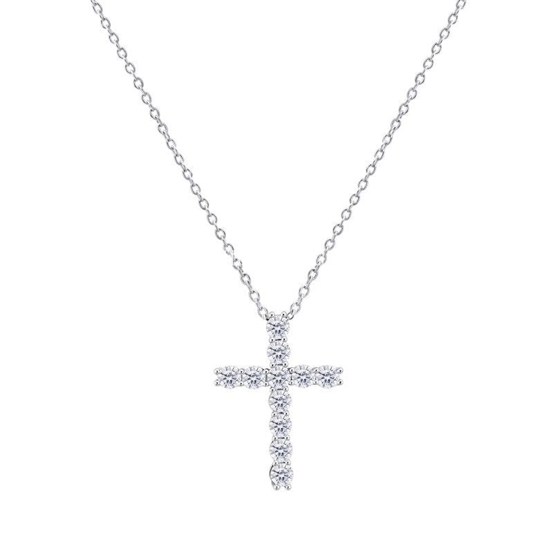 S925 Sterling Silver Inlaid Diamond Cross Necklace for Women, Ins Niche Design, Super Shiny Zircon, Stackable, Trendy Collarbone Chain
