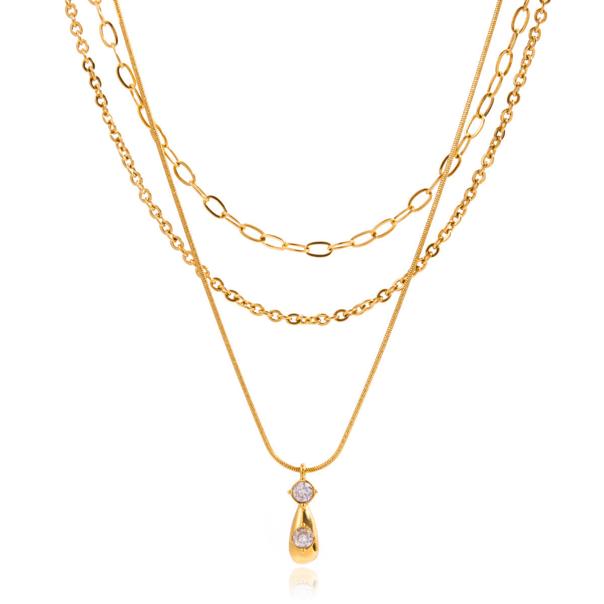 Titanium Steel Three-Layer Zircon Stacking Necklace Light Luxury High-End Clavicle Chain Stainless Steel Jewelry Accessories