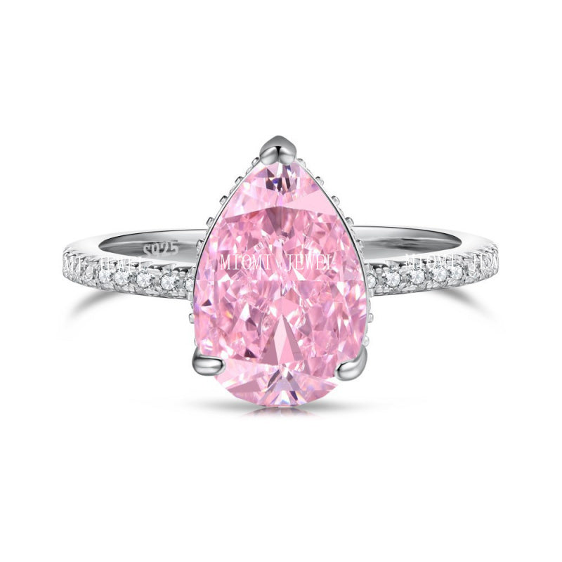 925 Sterling Silver Women's INS Heart Pink Ring Pink Diamond Sugar Cube Super Sparkling High Carbon Diamond Ring Wedding Ring