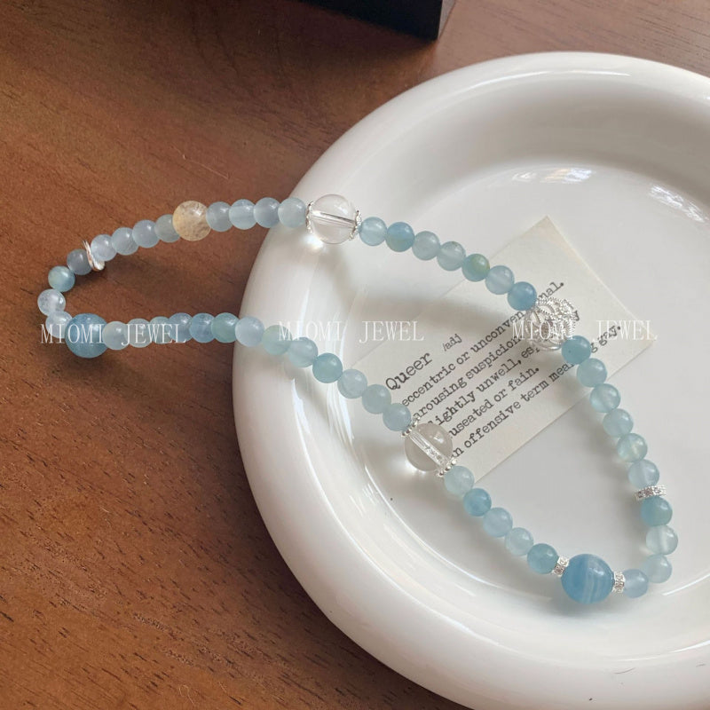 S925 Sterling Silver Natural aquamarine citrine Double Circle Bracelet for Women Korean Minimalist Niche Design Bracelet