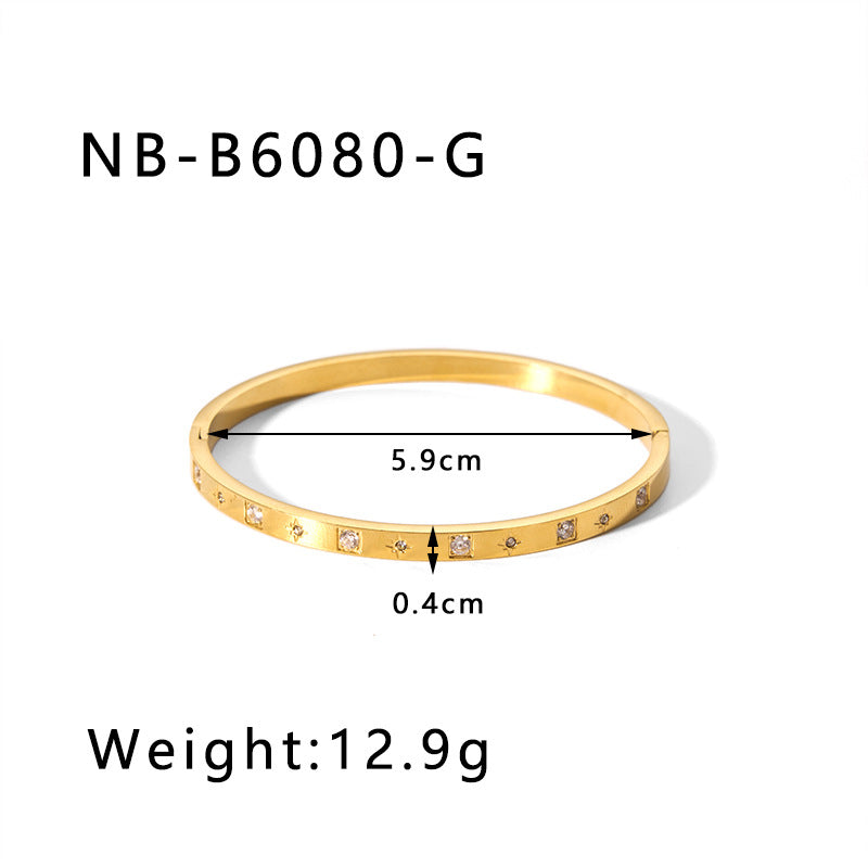Hot-Selling Zircon Heart-Shaped Quadrilateral Geometric White Zircon Green Zircon Titanium Steel Real Gold Plated Color-Retaining Jewelry Bracelet