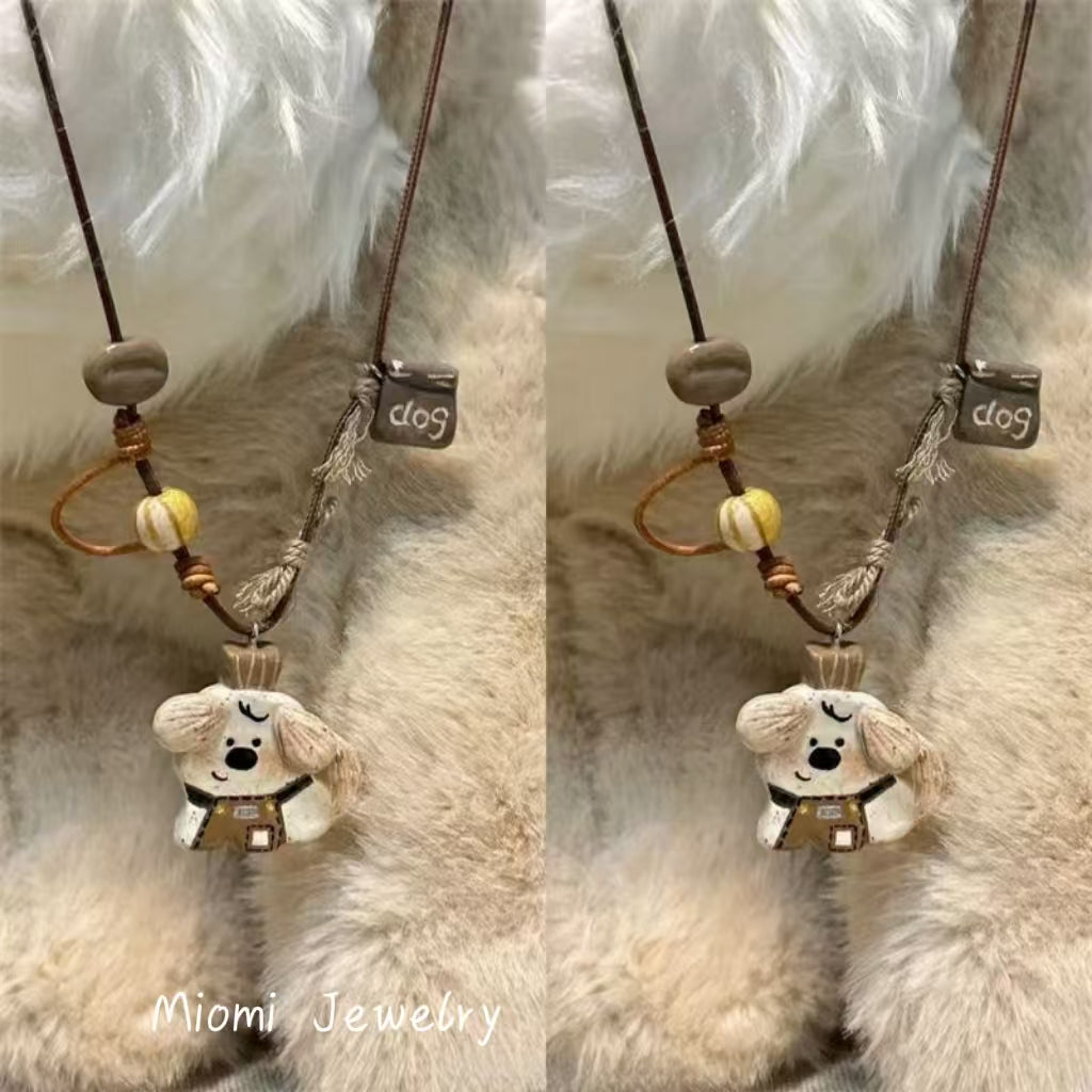 Puppy Barista" Cute Puppy Necklace - Custom Design Sweater Chain whimsical cute