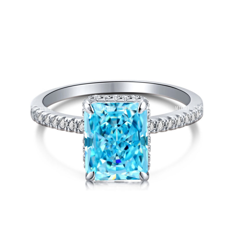 High Carbon Diamond Jewelry S925 Sterling Silver Heavy Craft Ring for Women 8A Zircon Square Ice Flower Cut Gemstone Ring