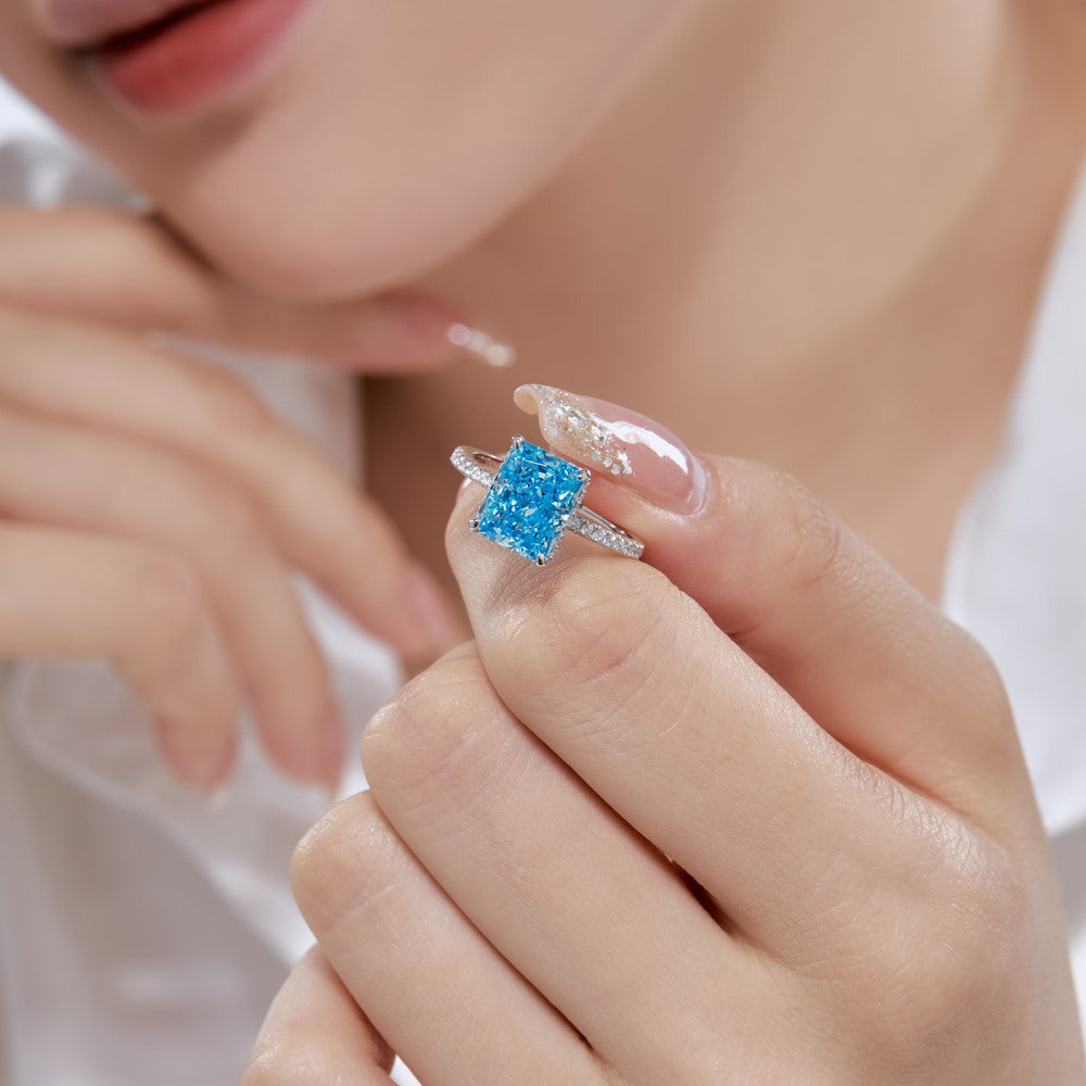 High Carbon Diamond Jewelry S925 Sterling Silver Heavy Craft Ring for Women 8A Zircon Square Ice Flower Cut Gemstone Ring