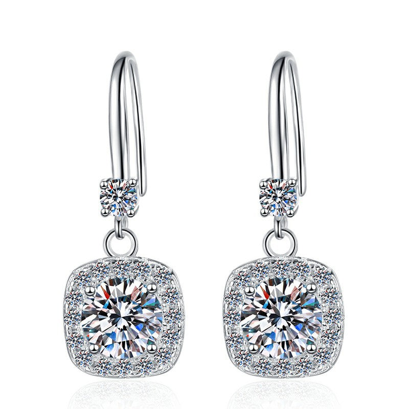 Moissanite Earrings 1 Carat GRA Certificate Waist Code Square Korean Fashion Moissanite S925 Sterling Silver Earrings