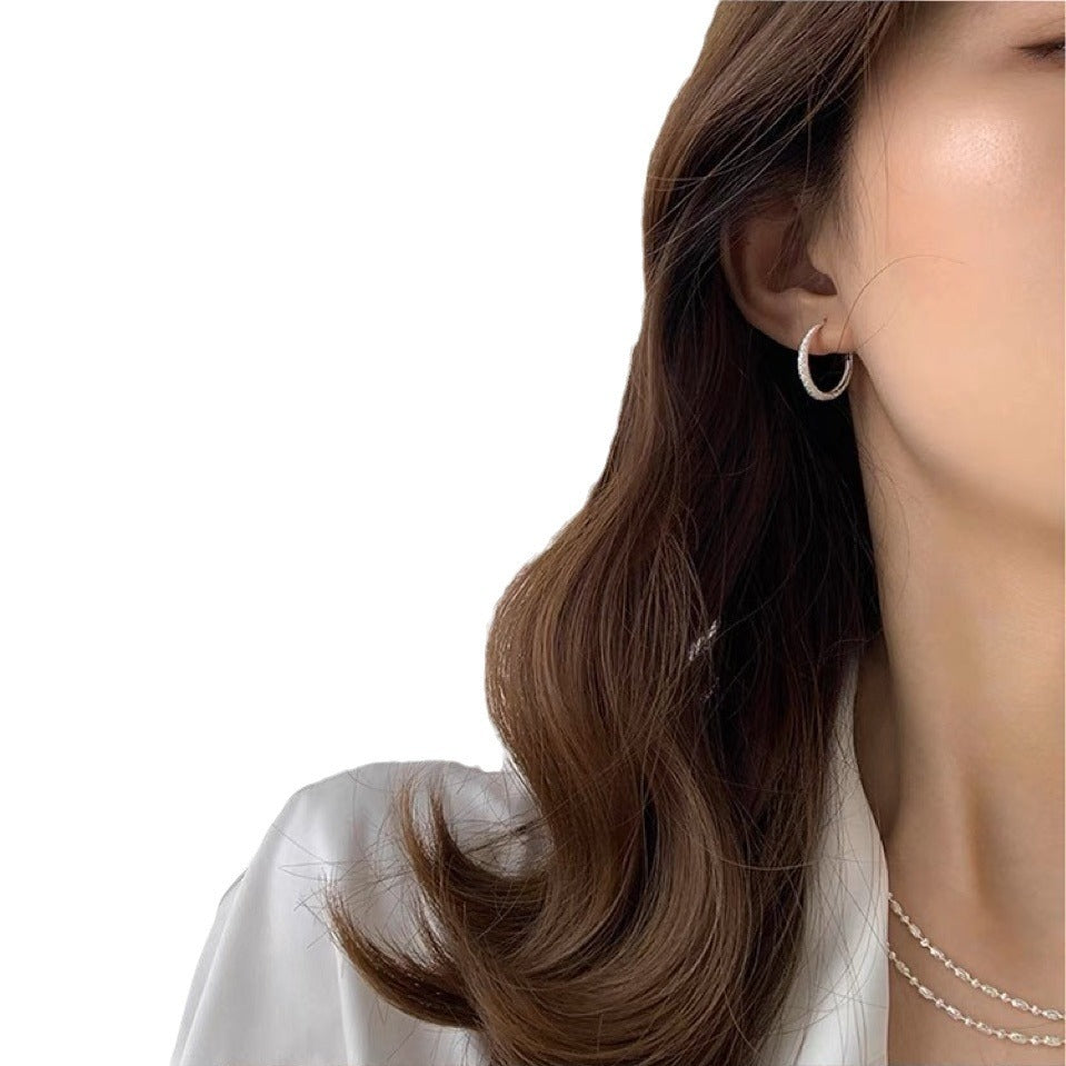 Korean Style Full Body 925 Sterling Silver Hoop Earrings Fashion Ultra Shiny Earrings Studs for Women Flash Sand Craftsmanship Elegant Minimalist Earrings