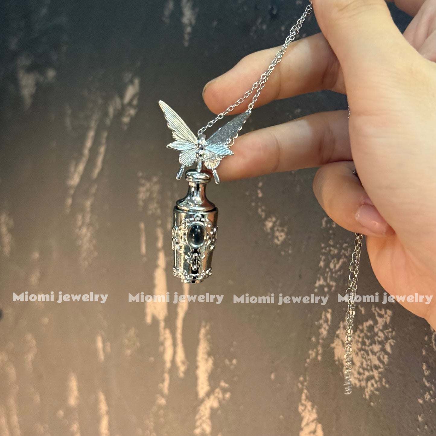 magical Necklace Butterfly Magic Potion Bottle Necklace whimsical silver witchy